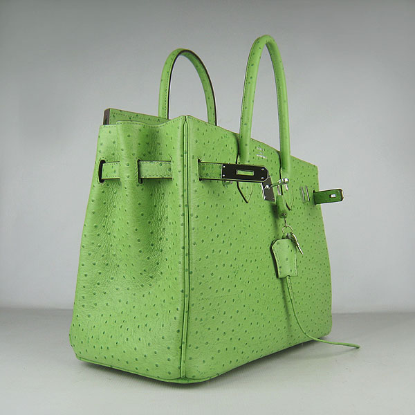 High Quality Fake Hermes Birkin 35CM Ostrich Veins Handbag Green 6089